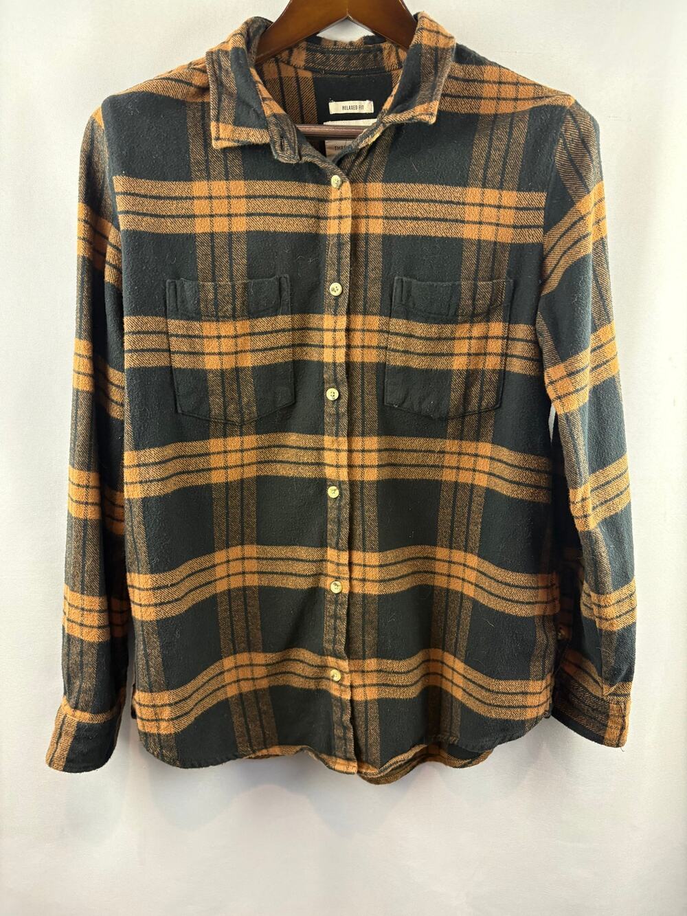 Women’s Thread & Supply Large Brown & Black Plaid Flannel